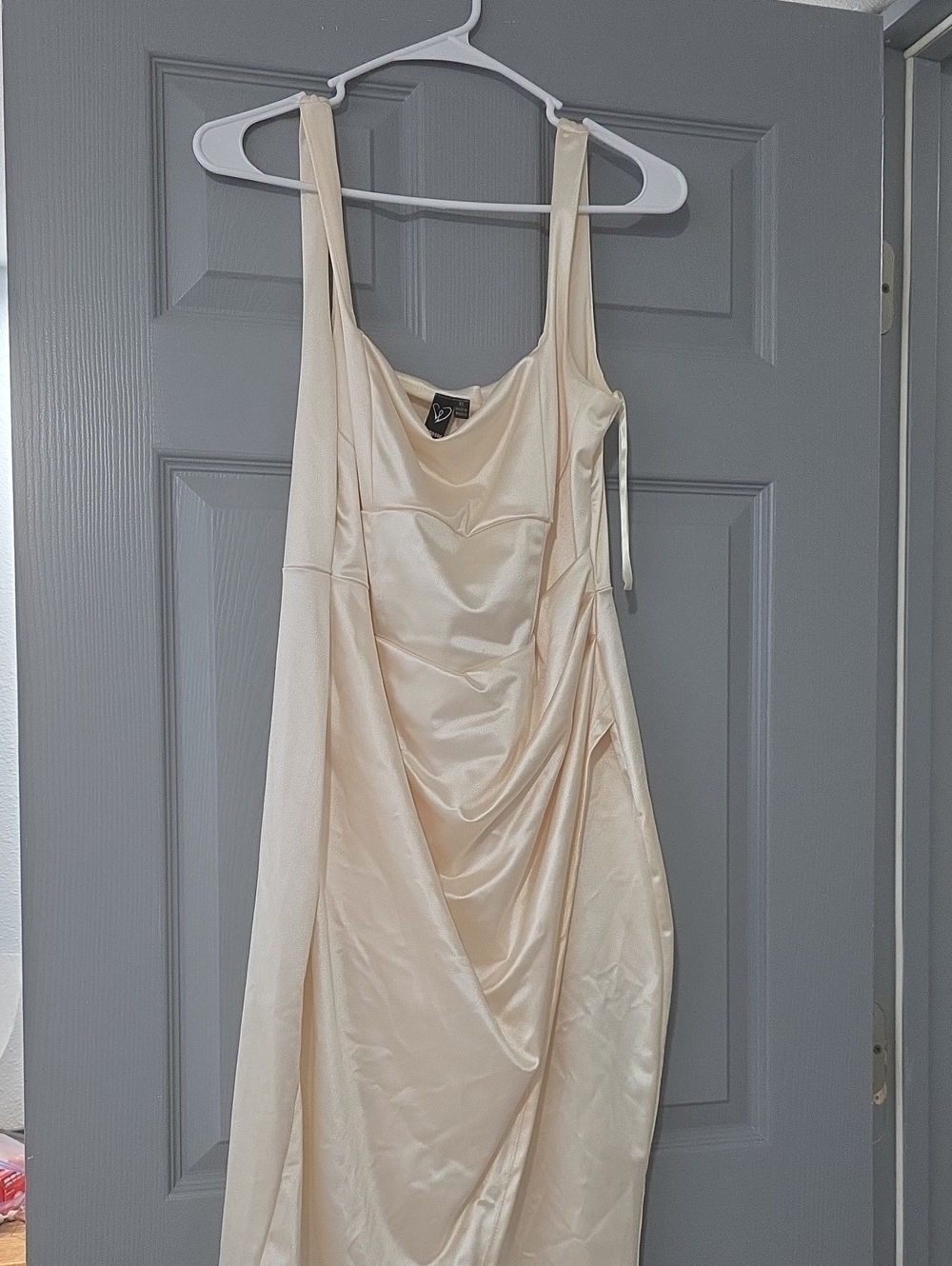 Satin Cowl Neck Slip Dress in Cream
